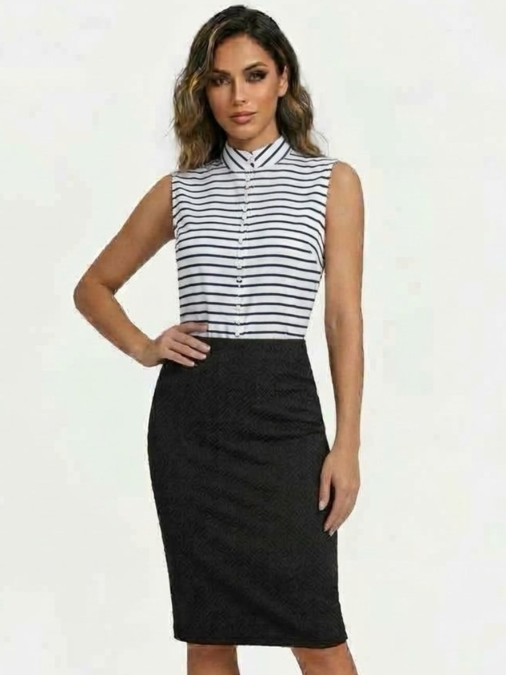 Tailored Black Textured Pencil Skirt